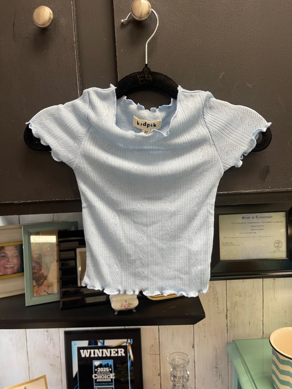 kidpik Baby Blue Ribbed Short Sleeve Top